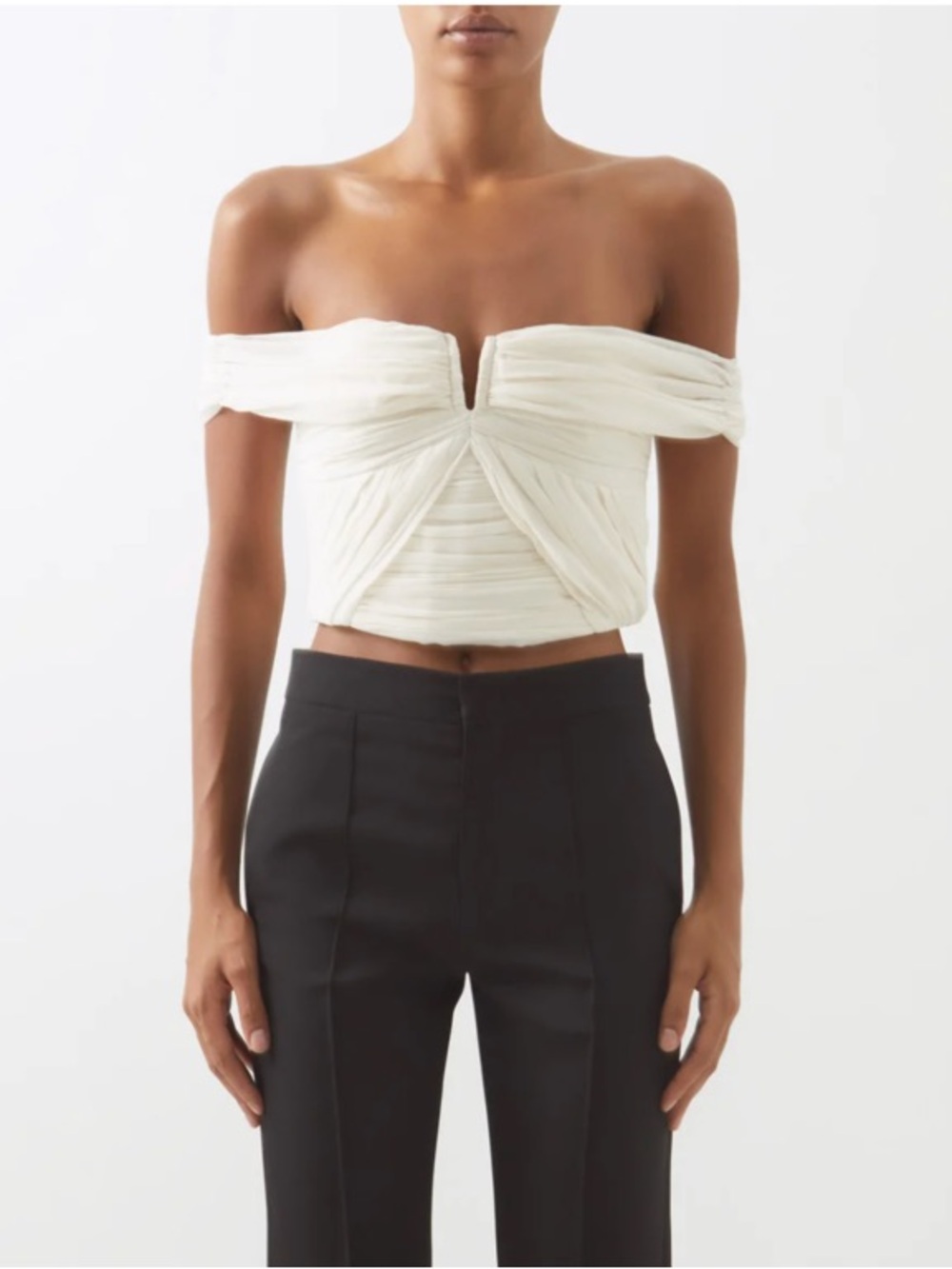 Self Portrait Cropped Cream Chiffon Top